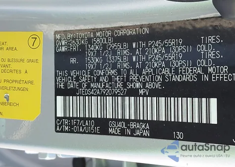 2009 Toyota Highlander Limited from USA, damaged, VIN JTEDS42A792079527